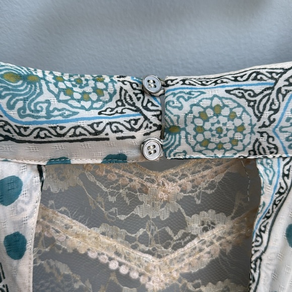 Free People lace front maxi dress double front slit Moroccan cream green print - Picture 12 of 16